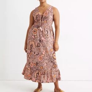 Madewell Lace Up Ruffle Hem Floral Bali Midi Dress